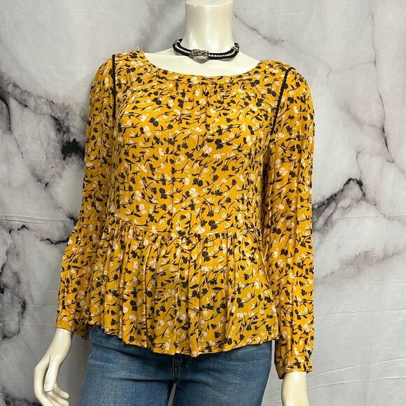 Anthropologie Tops - Maeve mustard brown cream floral top 70 ‘s style long sleeve